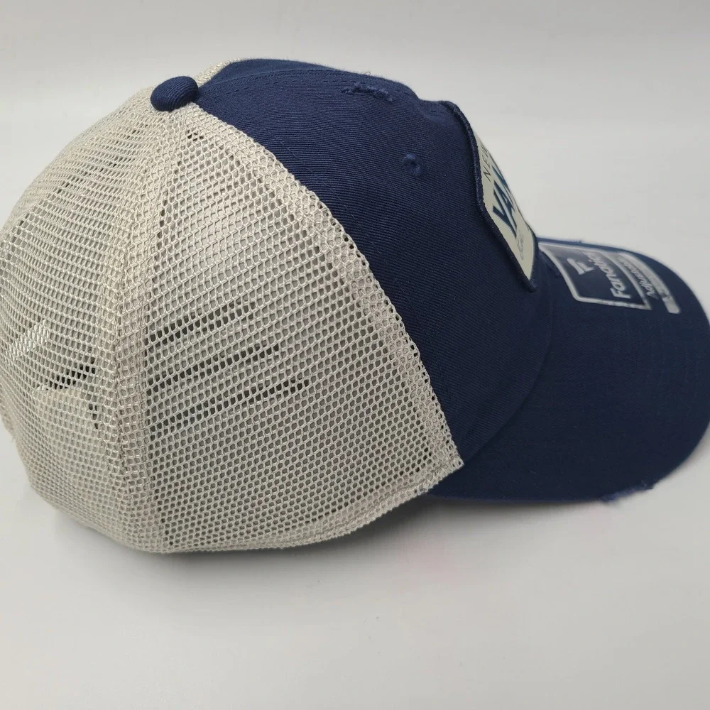 New York Yankees Hat Snapback Trucker Mesh Fanatics Blue‎ Beige MLB Distressed